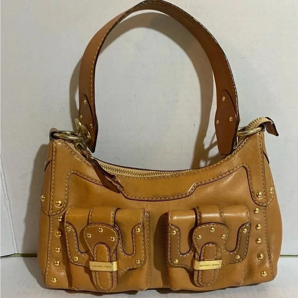 Michael kors brown leather shoulder handbag